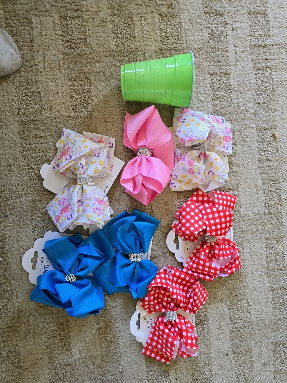 Assorted Kids Hair Bows - Pink, Blue, Red, White Patterned